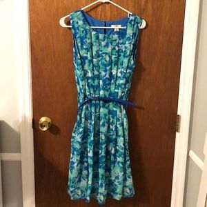 Blue and green printed dress